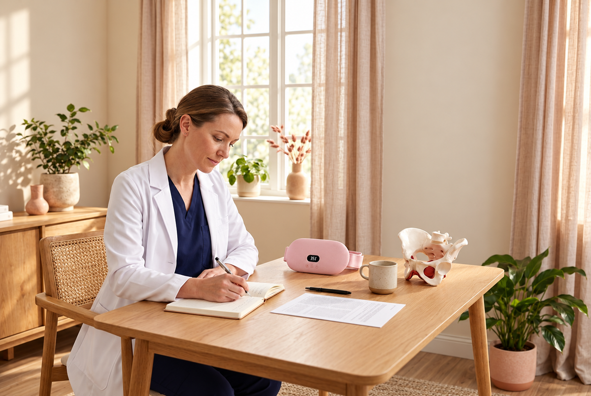 Illustration de la chaleur et du confort : une professionnelle de santé à son bureau