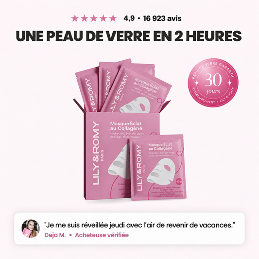 Le masque de Lily — coffret et sachets, peau de verre en 2 heures