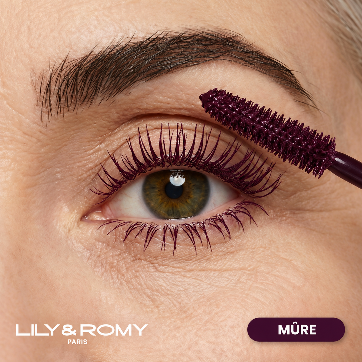 Le Mascara de Romy — application de la teinte Mûre