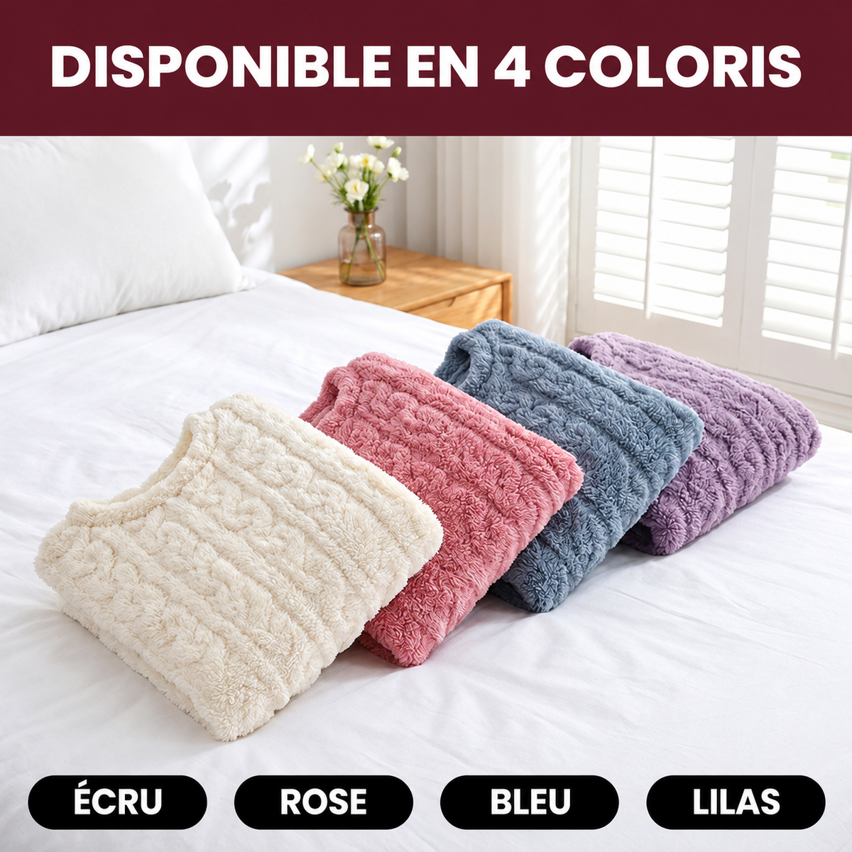 Pyjama Cosy — coloris écru, rose, bleu et lilas